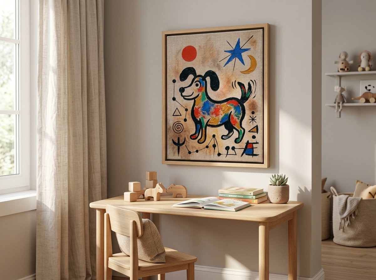 The Dog Who Wagged at the Moon shown on a wall in a playroom