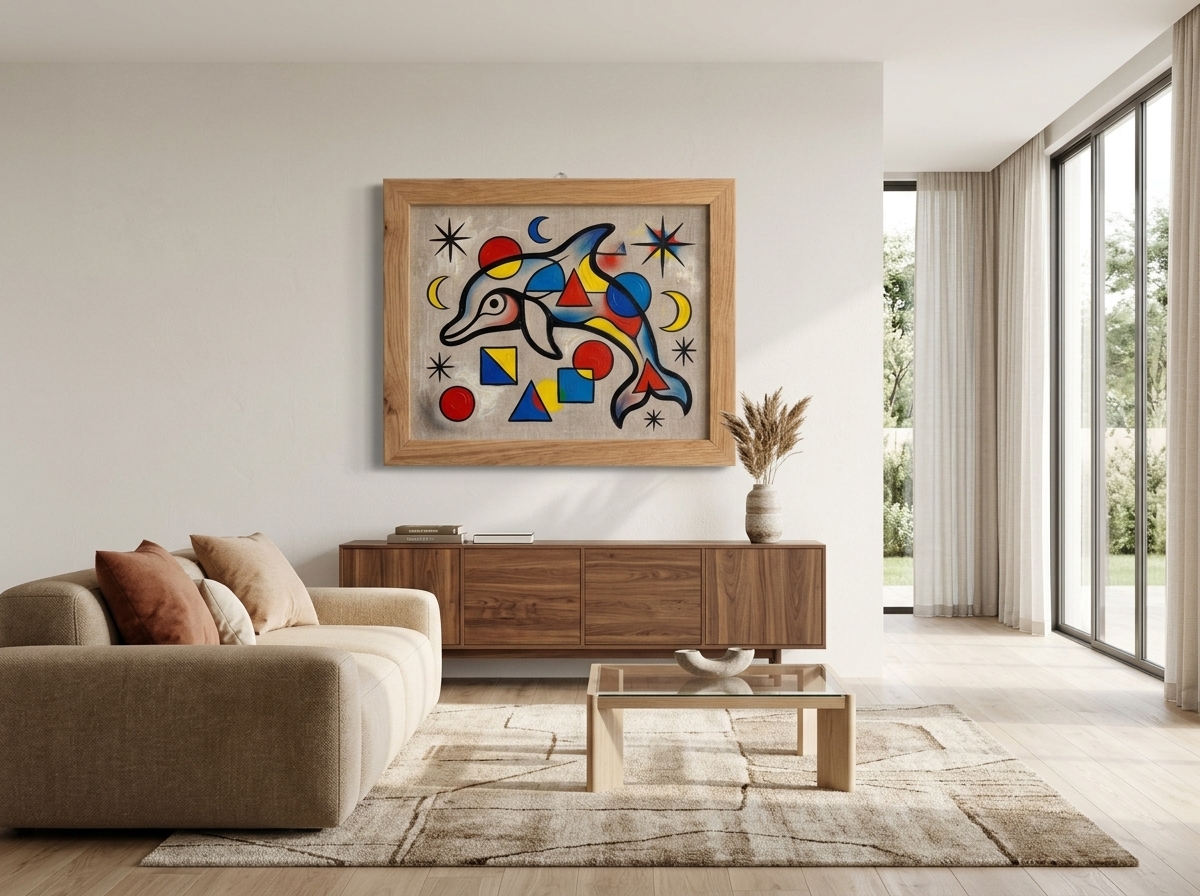 Dolphin in a Quiet Sea shown on a wall in a child's bedroom