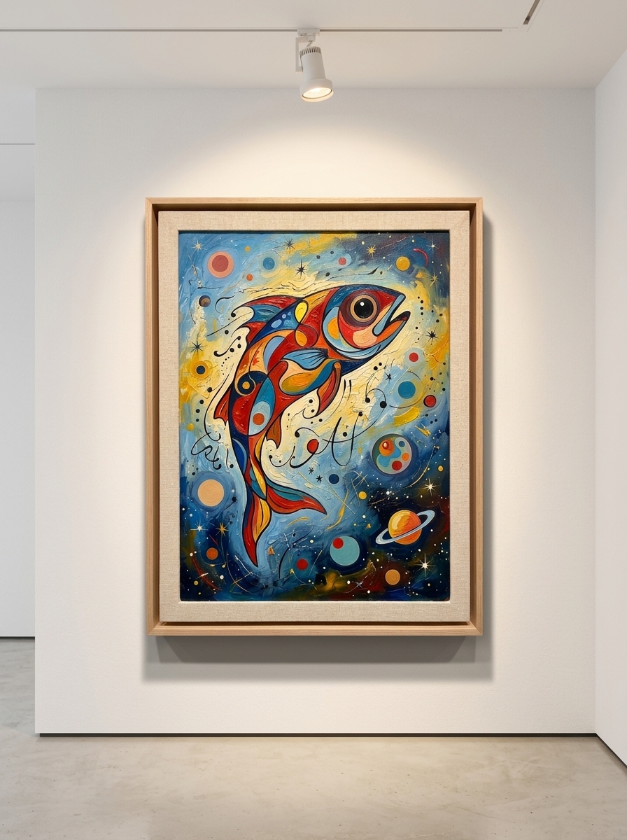 Fish Swimming Through Planets shown on a wall in a nursery