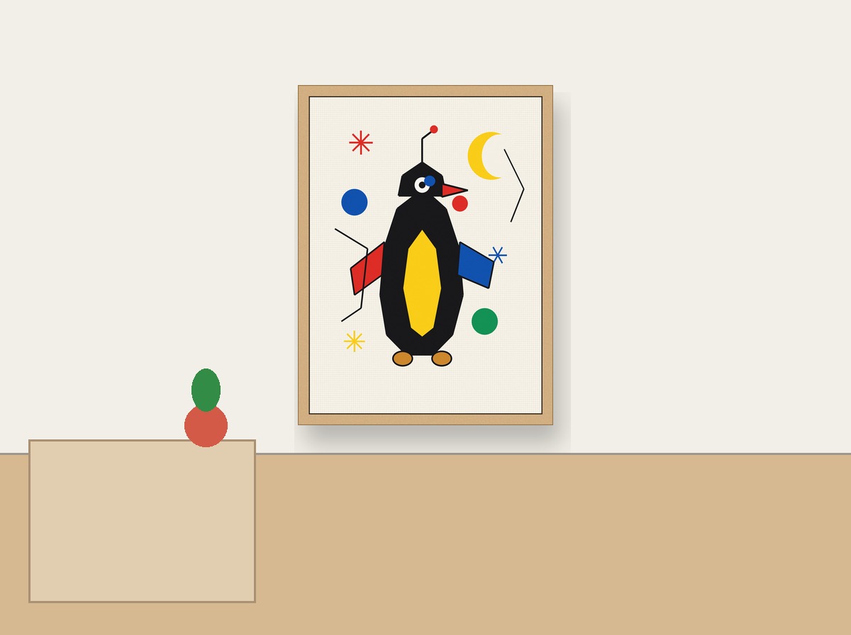 The Penguin Who Waited for the Moon shown on a wall in a child's bedroom