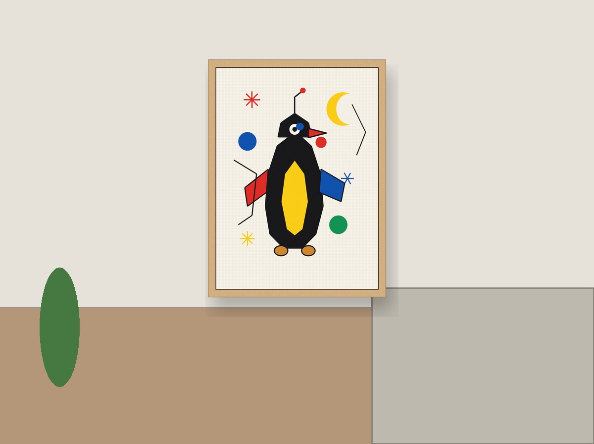 The Penguin Who Waited for the Moon shown on a wall in a playroom
