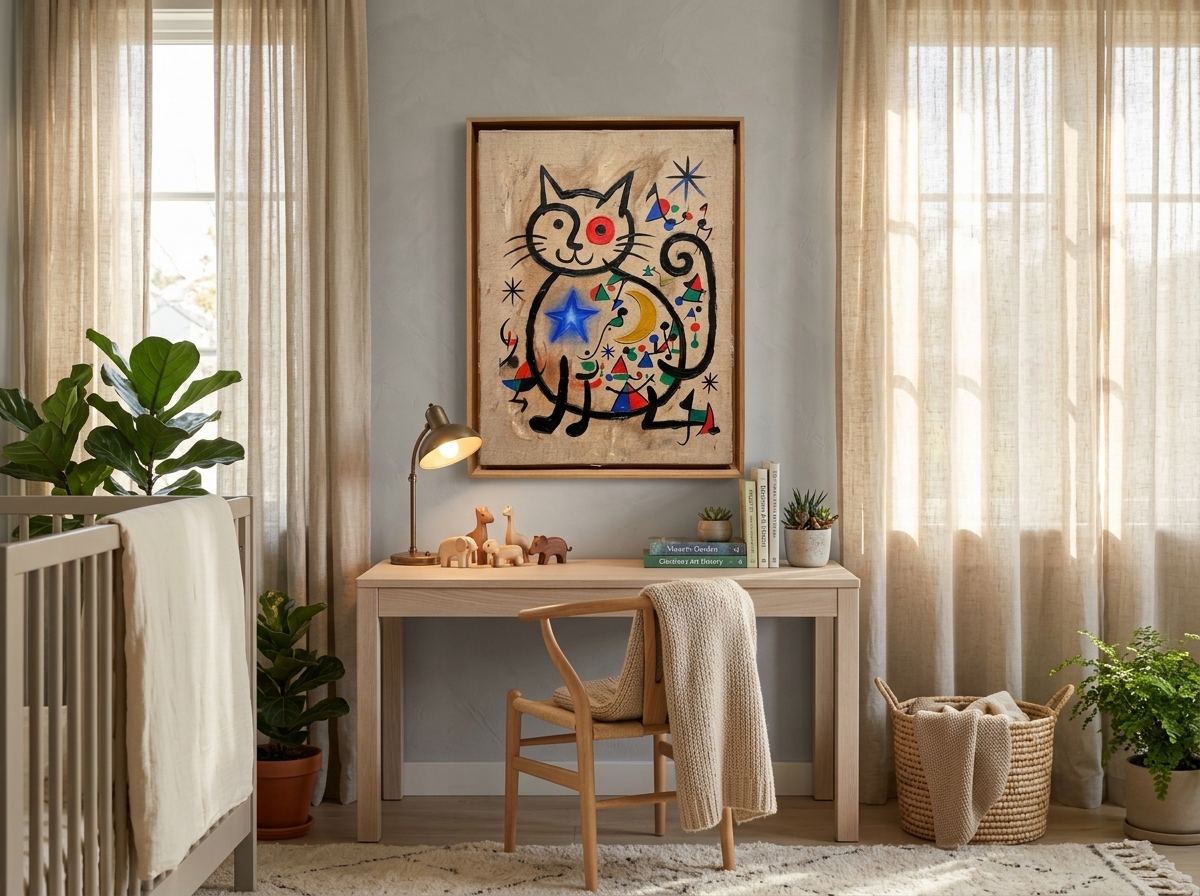 Cat in a Hurry shown on a wall in a playroom