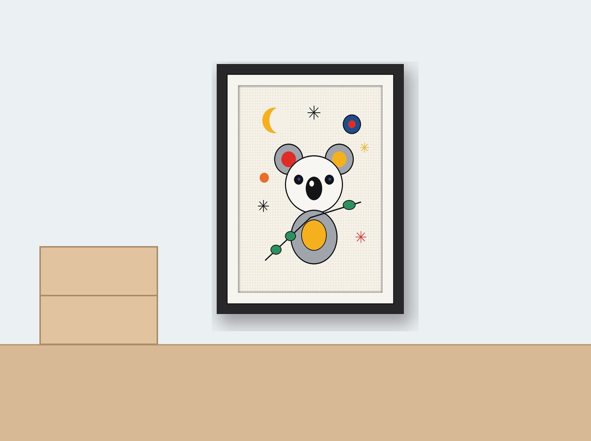 Koala Holding One Leaf shown on a wall in a playroom