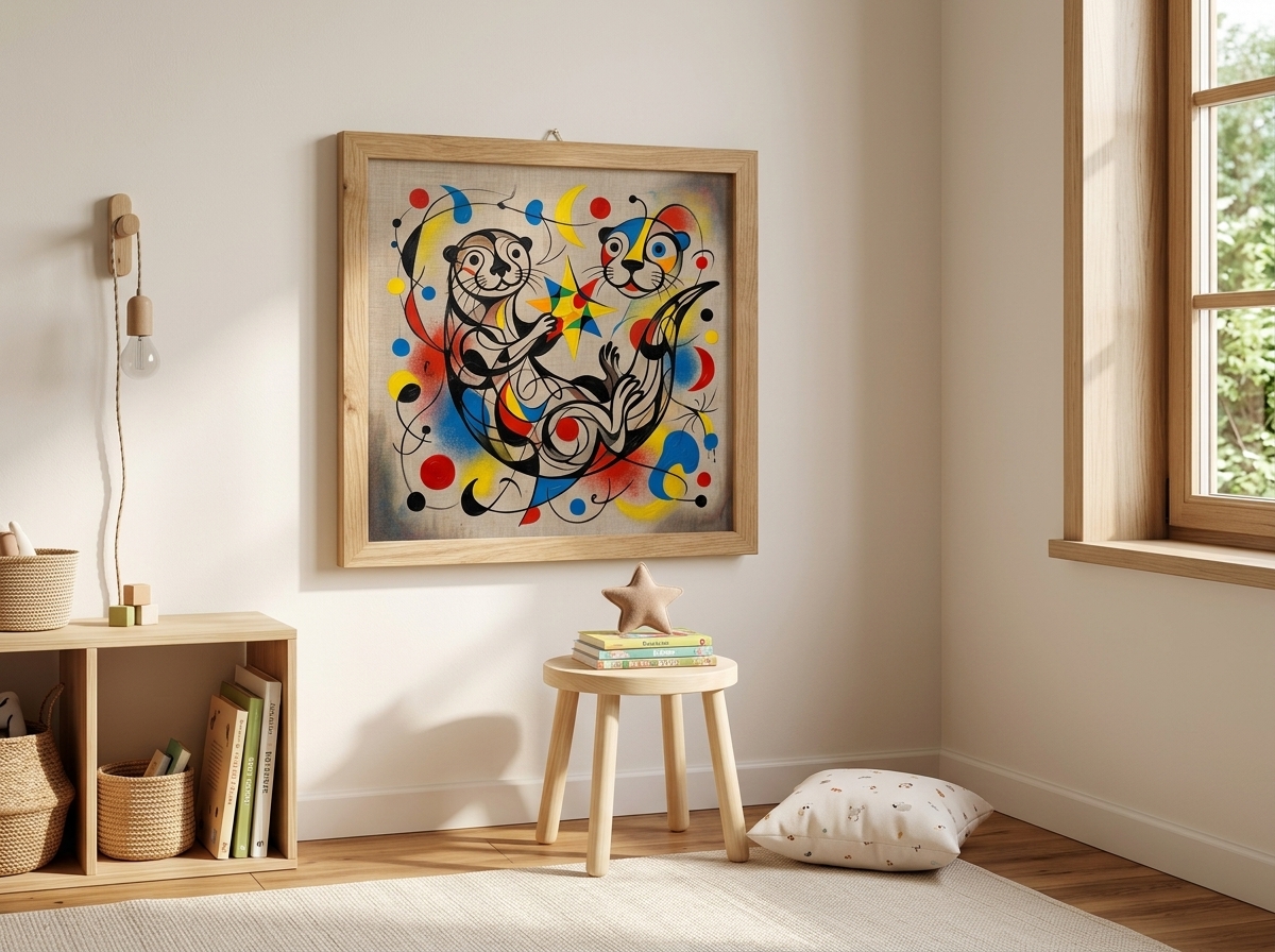 Two Otters and a Star shown on a wall in a playroom