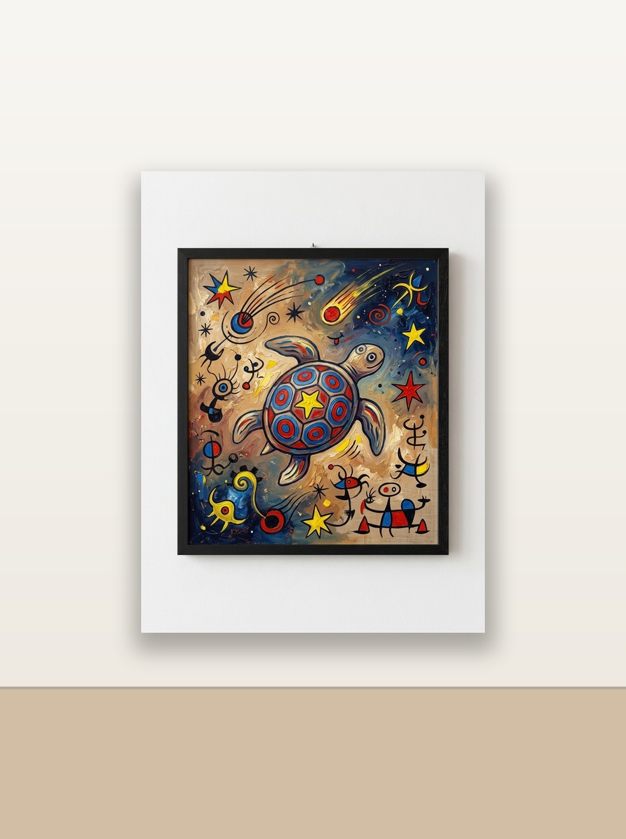 Turtle Swimming Past Comets shown on a wall in a child's bedroom