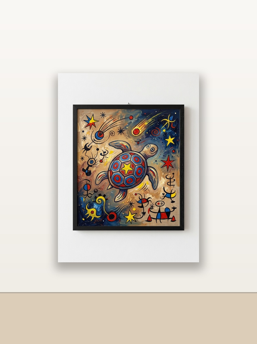 Turtle Swimming Past Comets shown on a wall in a nursery