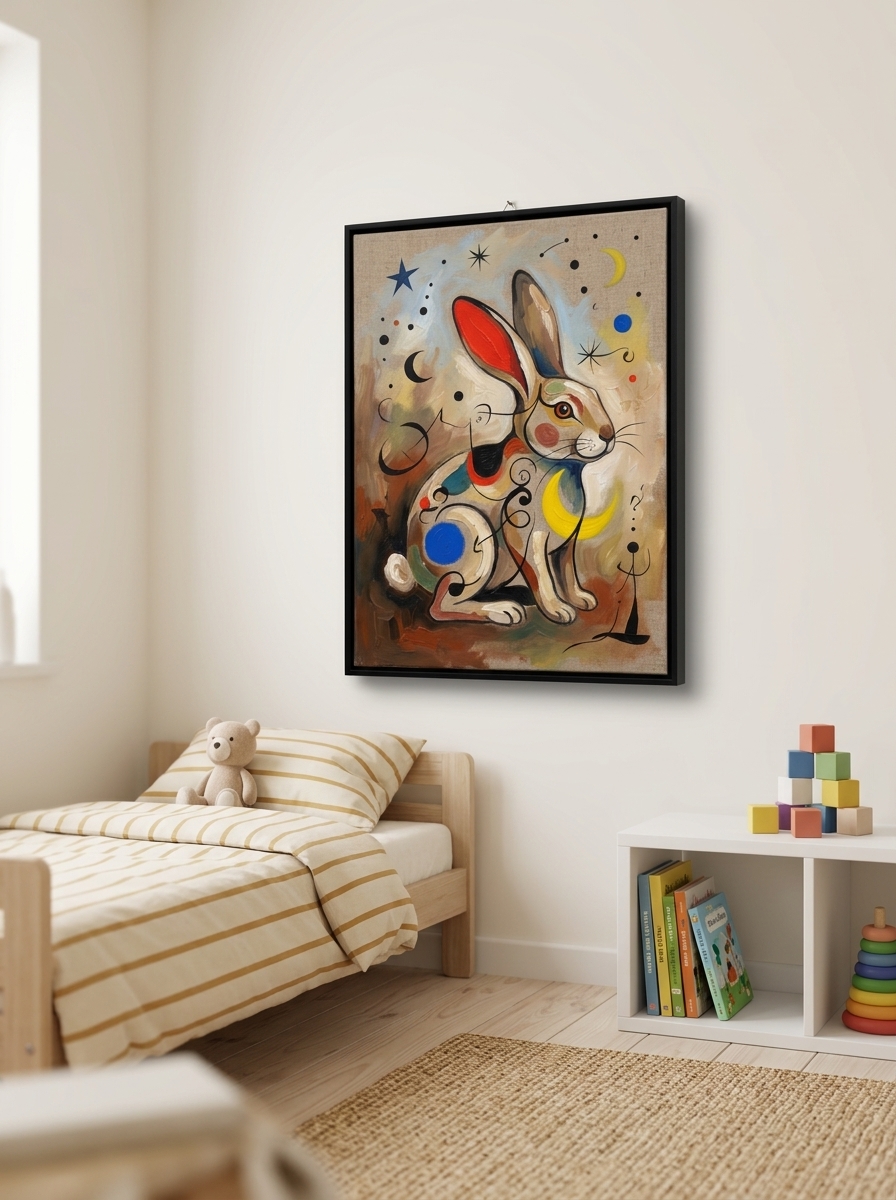 Rabbit Under a Yellow Moon shown on a wall in a child's bedroom