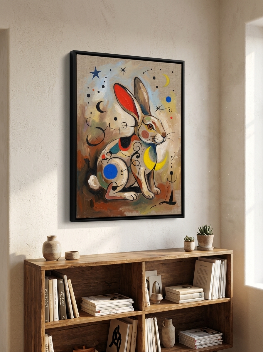 Rabbit Under a Yellow Moon shown on a wall in a playroom