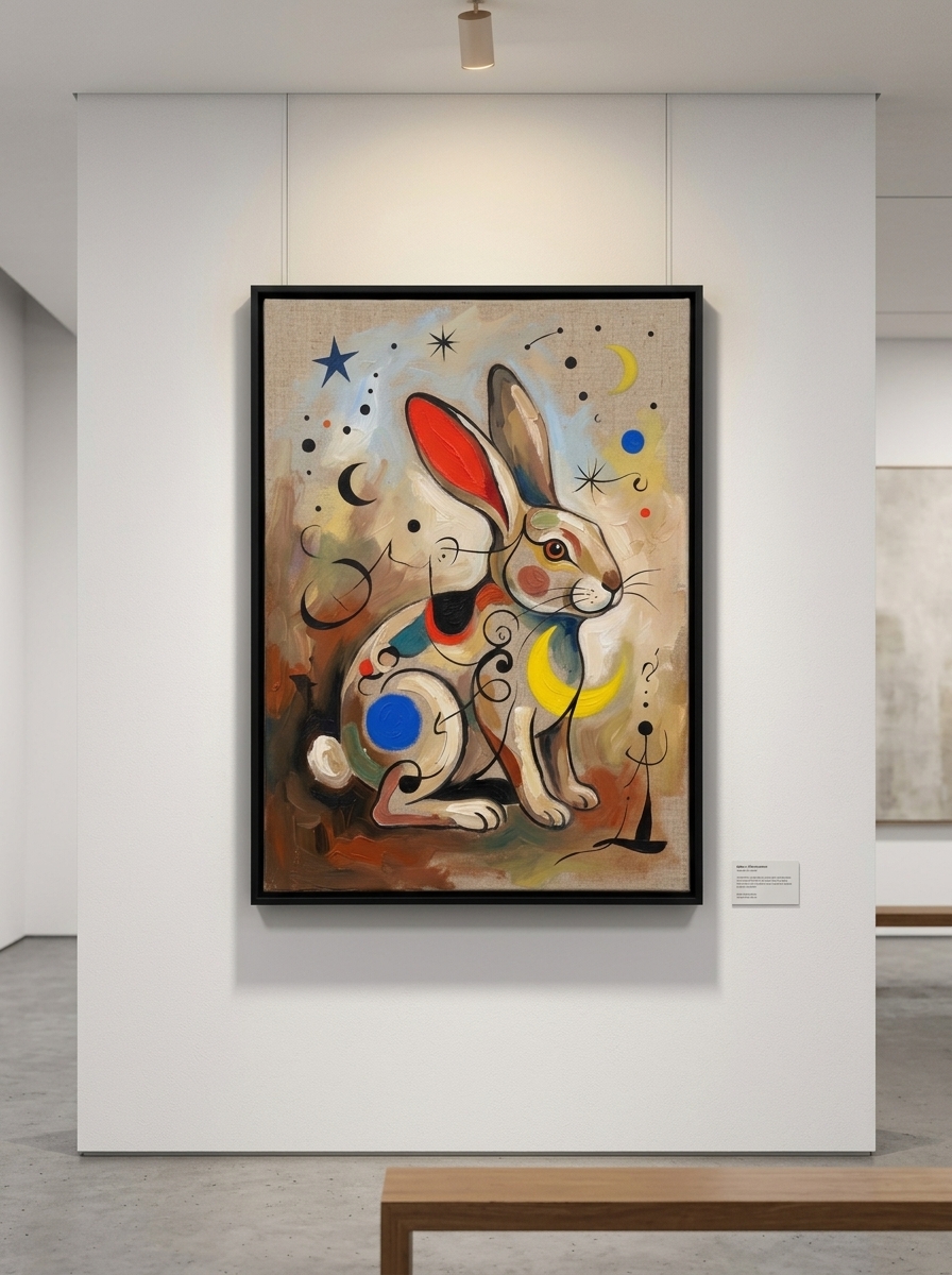 Rabbit Under a Yellow Moon shown on a wall in a nursery