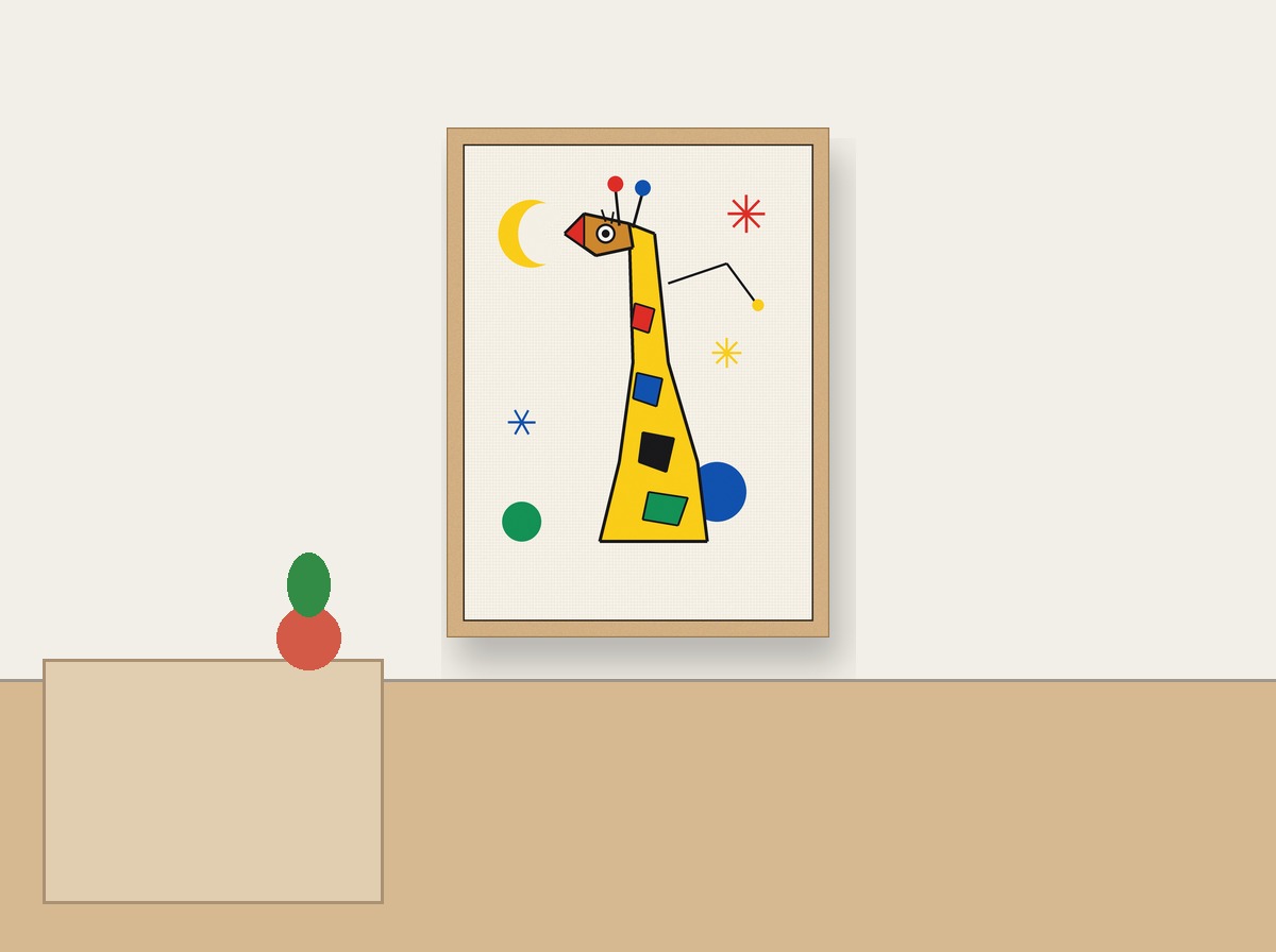 A Giraffe Tall Enough to Reach shown on a wall in a child's bedroom