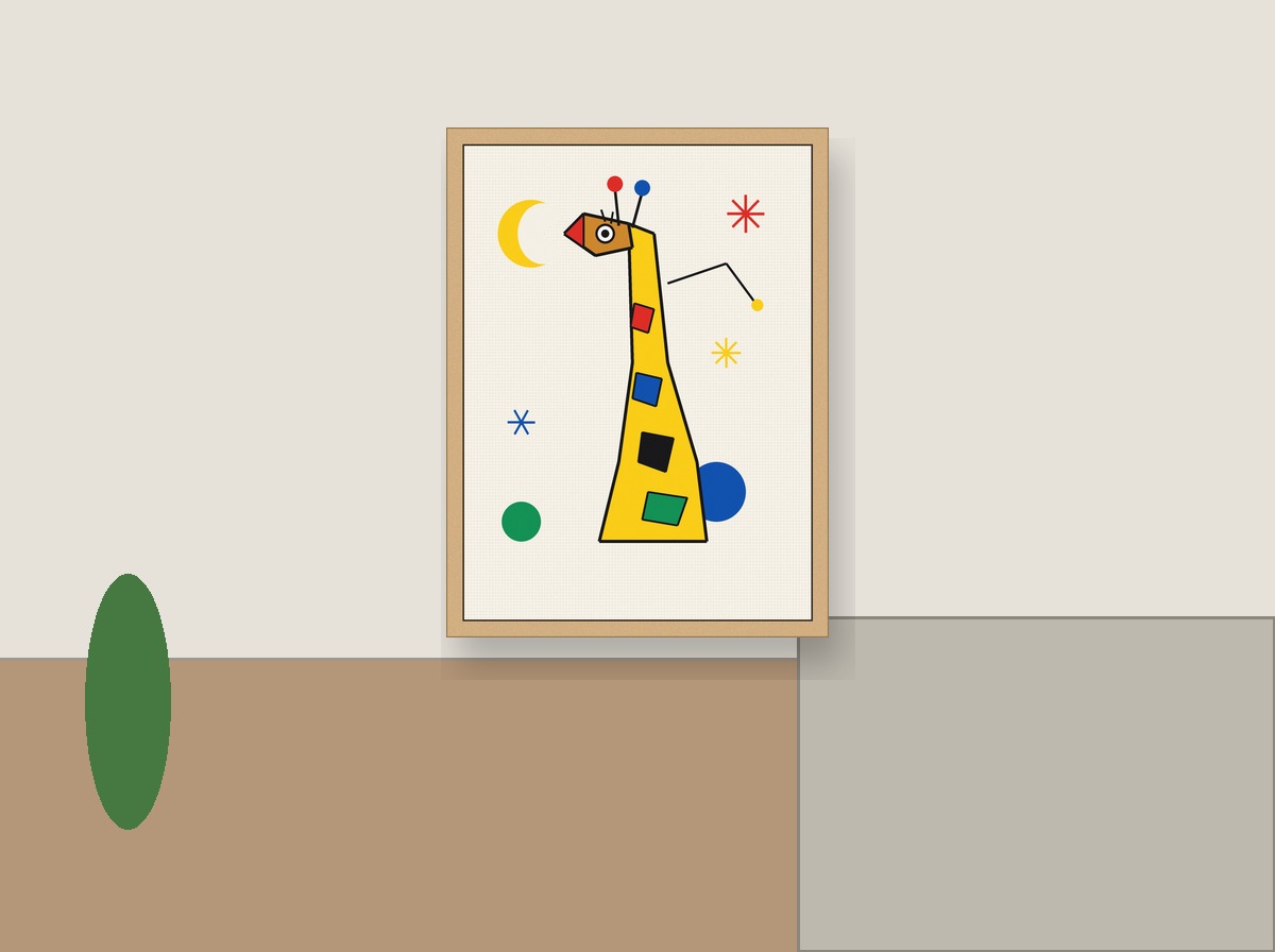 A Giraffe Tall Enough to Reach shown on a wall in a playroom