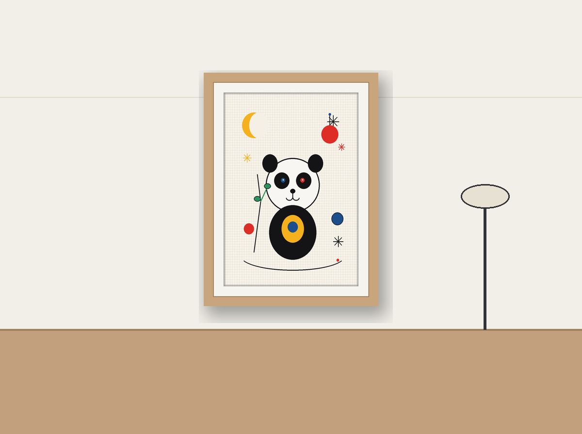 Panda Balancing on a Line shown on a wall in a child's bedroom