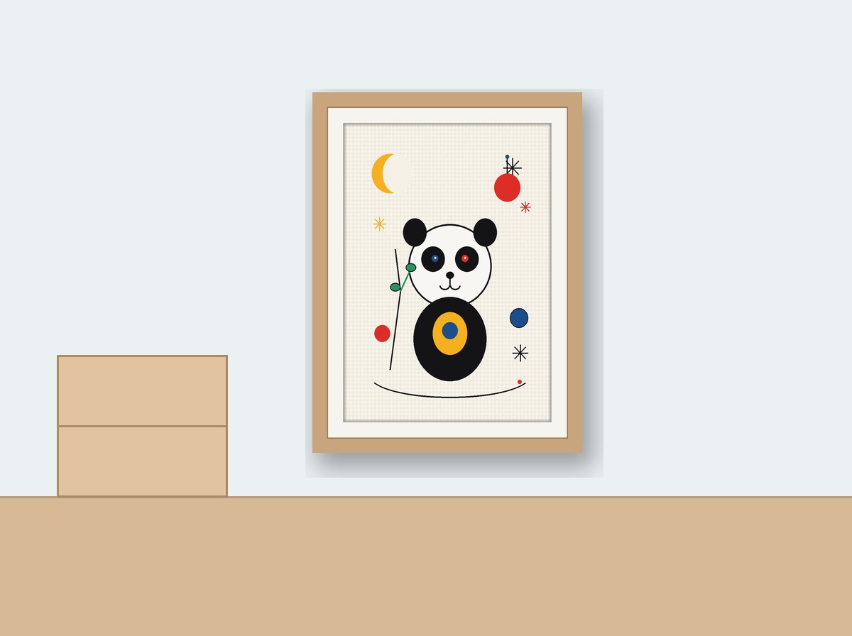 Panda Balancing on a Line shown on a wall in a playroom