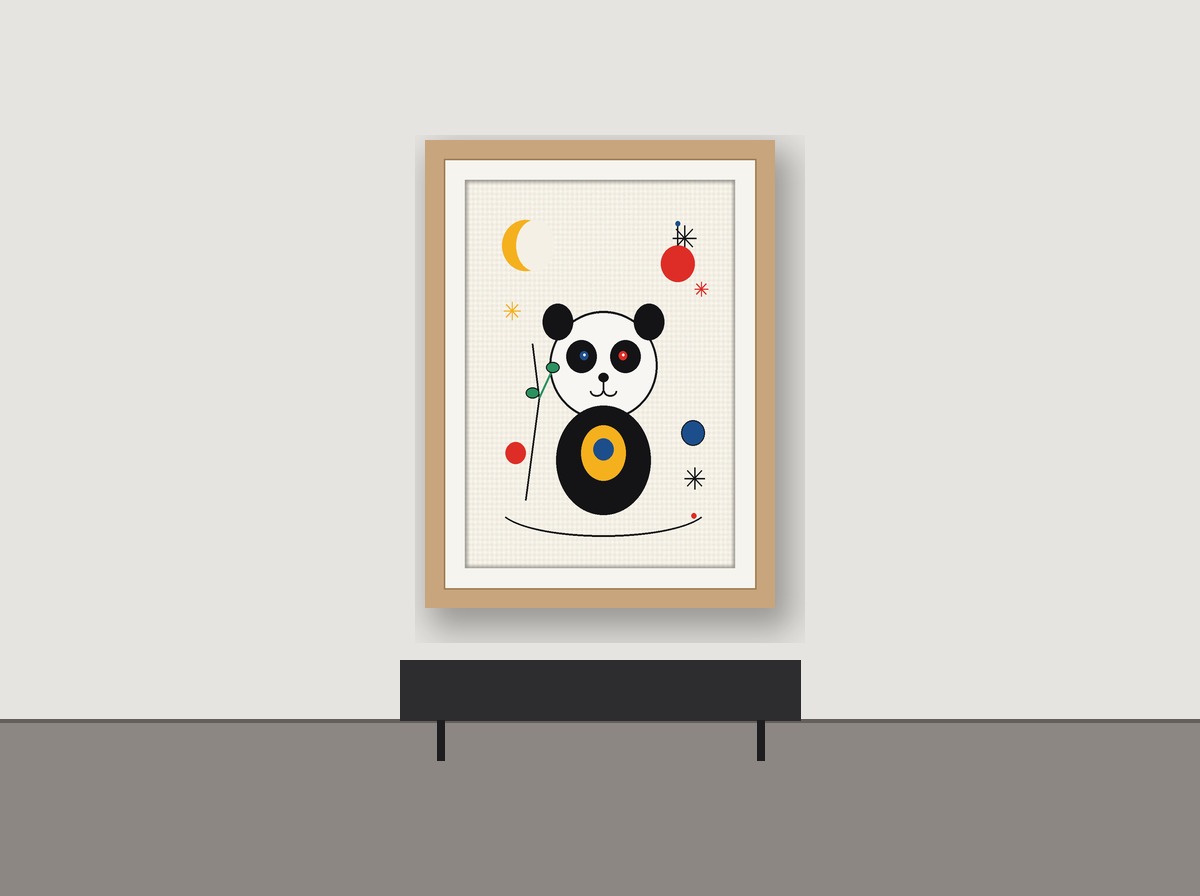 Panda Balancing on a Line shown on a wall in a nursery